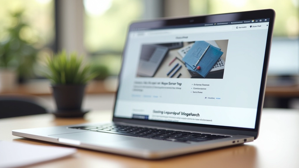 Laptop-Bildschirm zeigt modernes Blog-Layout mit großem Featured Image und Leseanzeige