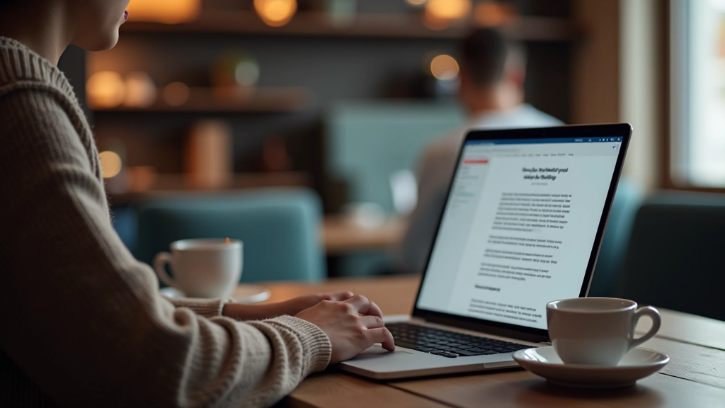 Person schaut auf Laptop-Bildschirm mit Blog-Artikel und verwandten Inhalten-Bereich